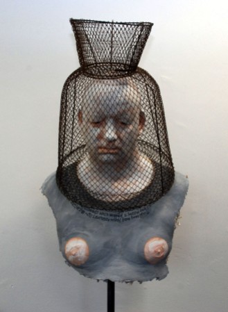 self portrait with french crawfish trap 2010 - Plaster, Acrylic, 28 inches X 16 X 12 - price £4,000