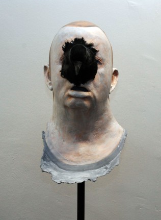 self portrait with rooks head 2010 Plaster, Acrylic 17 inches X 9 by 9 - price £3,500